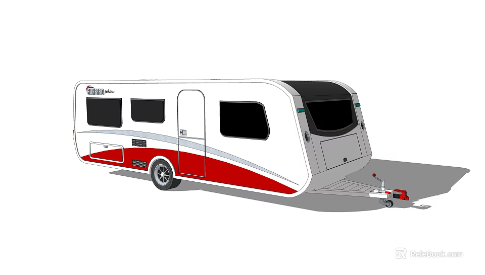 White and Red Caravan Trailer With Windows Door And Modern Design 3d model