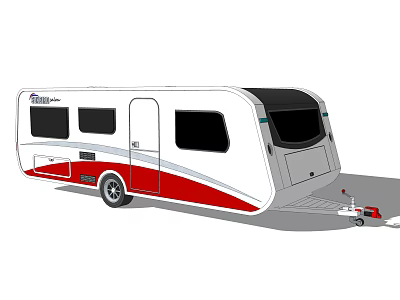 White and Red Caravan Trailer With Windows Door And Modern Design 3d model