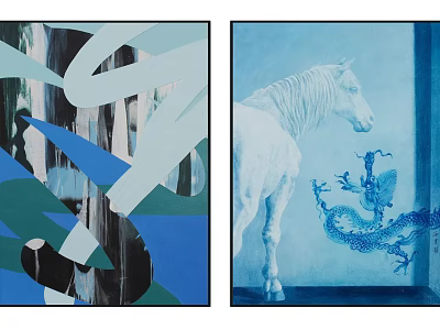 Abstract Paintings Featuring Geometric Shapes White Horse And Blue Dragon Elements 3d model