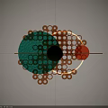 Modern Geometric Wall Decor With Green Orange Circular Dots And Gold Rings Design