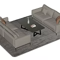 Modern Minimalist Beige Sofa and Coffee Table Set with Vase and Book on Wooden Tabletop