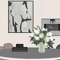 Stylish Decorative Ornament Set With White Roses Glass Vase Books And Abstract Painting