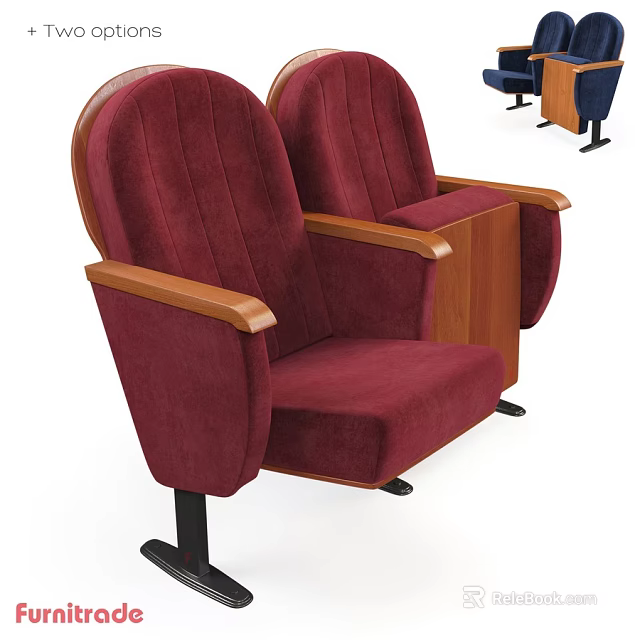 Red Upholstered Leisure Chairs With Wooden Armrests Black Base And Side Table 3d model 