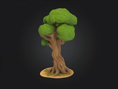 Garden Landscape Design Featuring Large Tree With Thick Trunk And Green Canopy 3d model