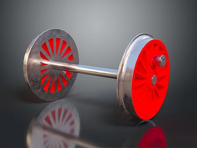Red Wheel Fitness Equipment With Metal Shaft Silver Frame And Radial Design 3d model