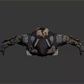 Biomechanical Character With Black Helmet Red Eyes And Armored Body Design