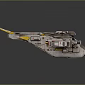 Futuristic 3D Spaceship Model With Yellow Thrusters Gray Body And Mechanical Details