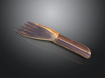 Polished Copper Metal Fork With Multi Tine Design And Ergonomic Handle 3d model
