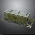 Weathered Concrete Block With Moss Covered Surface And Gravel Dirt Base