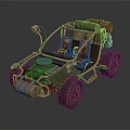 Rugged Off Road Dune Buggy Car With Open Cockpit Two Seats Green Body Exposed Engine