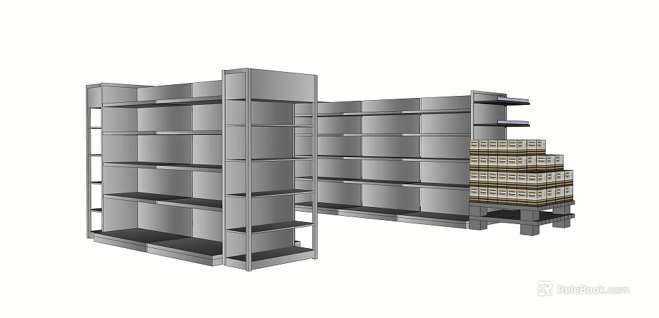 Modern Metal Display Shelves With Multiple Layers For Commercial Retail Storage 3d model 