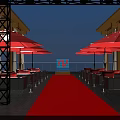Check in Photo Spot With Red Carpet Red Umbrellas And City Skyline At Night