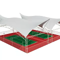 Outdoor Sports Fitness Court With White Membrane Roof Two Green Courts Red Flooring And Fencing