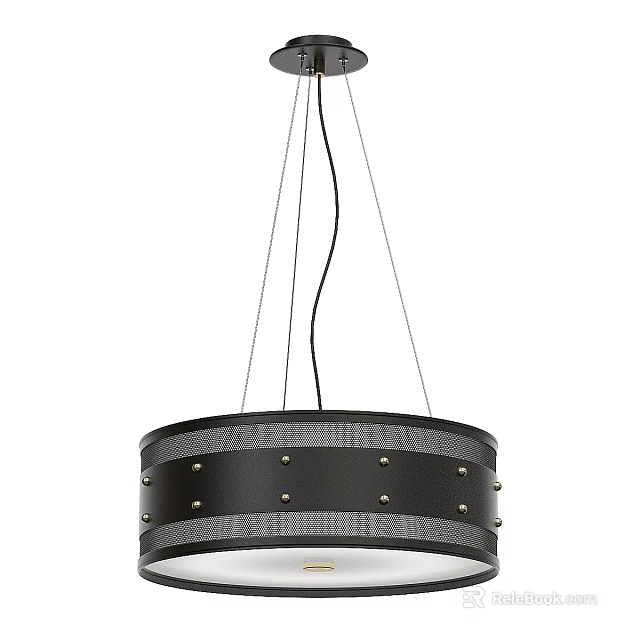 Modern Black Circular Pendant Light With Metal Studs And Mesh Shade 3d model