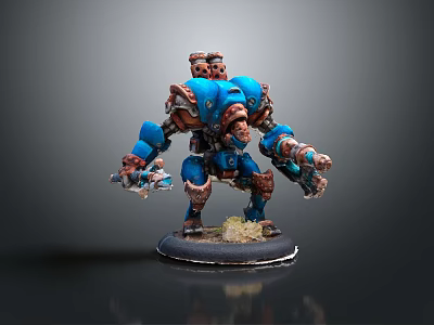 Game Movie Character Blue Mechanical Robot Figure With Rustic Details Standing On Base 3d model