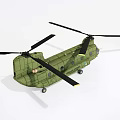 Green Military Helicopter With Twin Rotors Fuselage Windows And Landing Gear