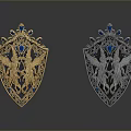Intricately Designed Gold And Silver Shields With Angel Motifs And Blue Gemstones