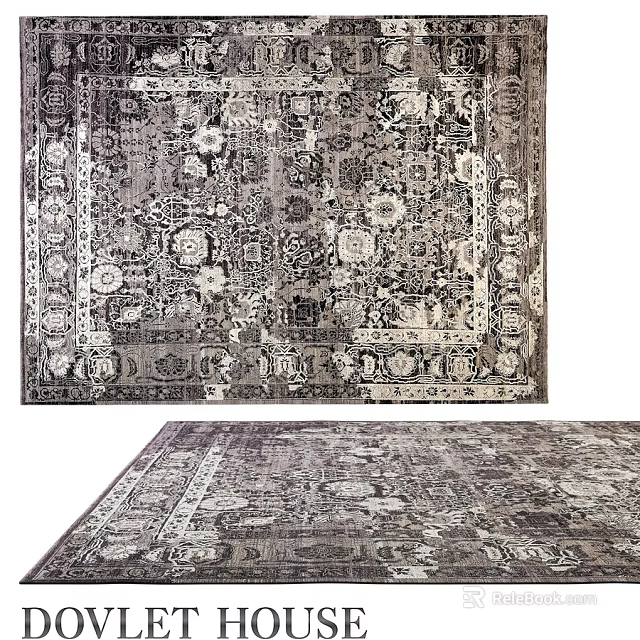 Square Carpet With Intricate Traditional Patterns In Gray And Beige Tones 3d model 