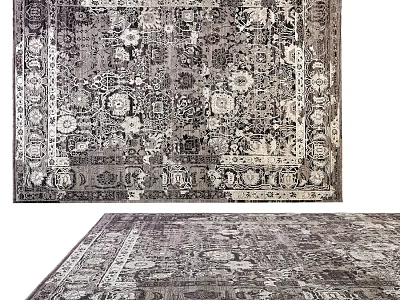 Square Carpet With Intricate Traditional Patterns In Gray And Beige Tones 3d model