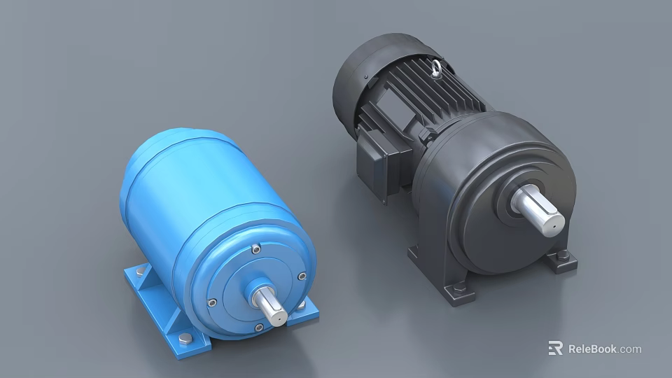 Industrial Electric Motors In Blue And Black Color Variants With Mounting Bases 3d model 