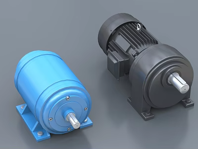 Industrial Electric Motors In Blue And Black Color Variants With Mounting Bases 3d model