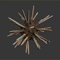 Earthy Toned Sea Urchin Inspired Sculpture With Spiked Protrusions And Detailed Carving