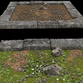 Ground Cover With Green Vegetation And Soil Areas In Stone Bordered Squares