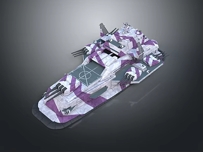 Sci Fi Cosmic Spacecraft Design With Purple White Camouflage And Weapon Structures 3d model