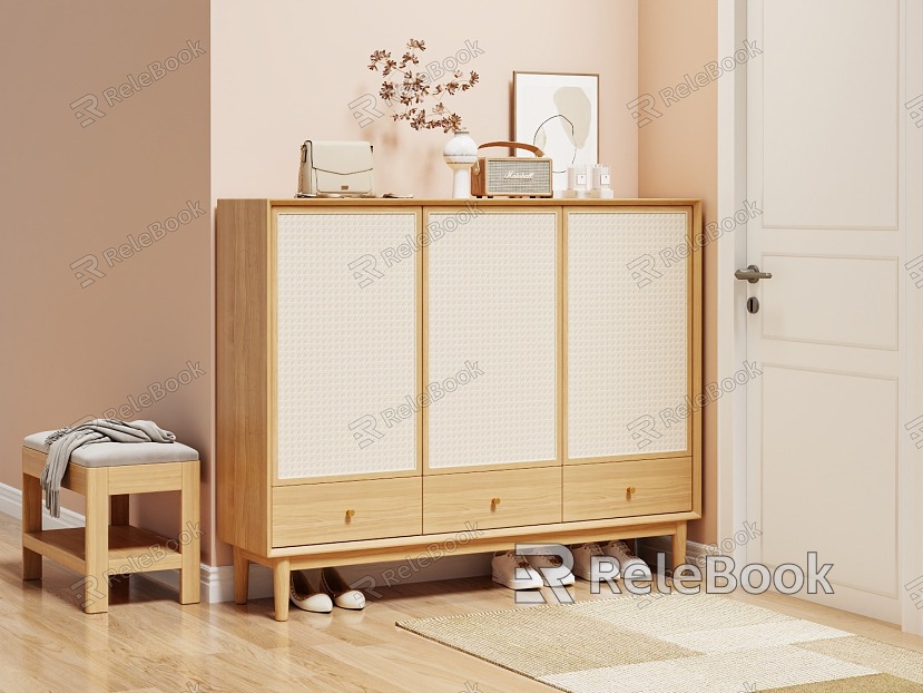 Nordic wooden shoe cabinet model