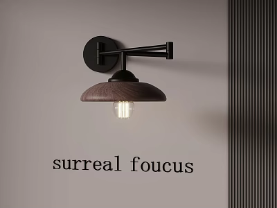 Surreal Focus Wall Lamp Design With Modern Black Arm And Wooden Shade 3d model