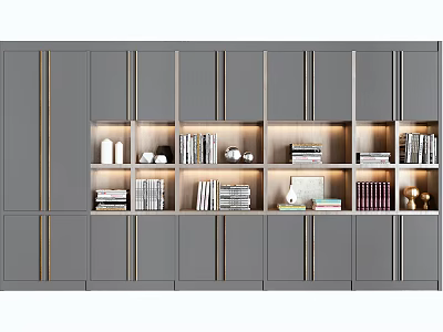 Modern Gray Bookshelf With LED Lighting Storage Compartments For Books And Decorative Items 3d model