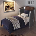 Children's Bed with Wooden and Metal Headboard Navy Blue Bedding and Soft Blanket