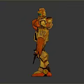 Yellow And Red Mech Robot Warrior Action Figure Holding Gun And Shield