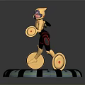 Orange 3D Character With Metallic Head And Black Red Pants Standing On Circular Platform 3d model