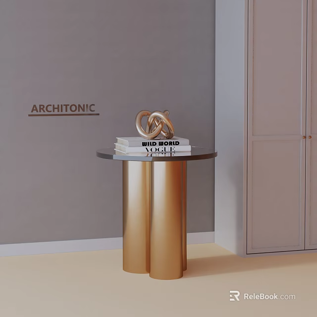 Modern Gold and Black Side Table with Round Top Books and Decorative Ring 3d model 