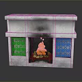 Stone Fireplace With Burning Flames And Decorative Carvings For Home 3d model