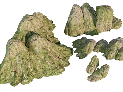 Garden Landscape Design With Natural Moss Covered Rock Formations And Scenic Stones 3d model