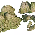 Garden Landscape Design With Natural Moss Covered Rock Formations And Scenic Stones