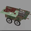 Vintage Street Food Cart With Red Chilies Green Cloth And Metal Stove