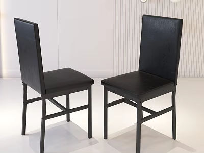 Modern Black Leather Dining Chairs With Straight Back And Metal Legs Design 3d model