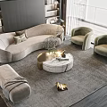 Elegant Modern Curved Velvet Sofa and Round Marble Coffee Table Set with Accent Chairs