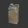 Old Damaged Stone Pillar Featuring Rough Gray And Yellow Weathered Surface Texture