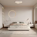 Minimalist Modern Bedroom Interior With Circular Ceiling Light Platform Bed And Soft Rug