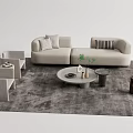 Light Colored Sofa Coffee Table Combination With Accent Chairs Textured Rug And Decorative Plants