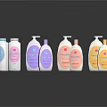 Baby Care Products In Colorful Bottles With Pump Dispensers And Labels