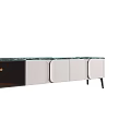 Modern TV Stand With Marble Top And Two Tone Cabinet Doors