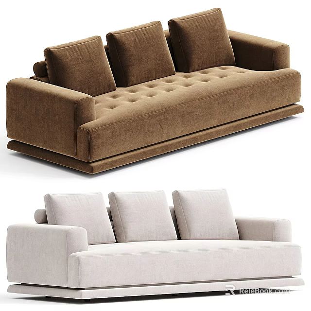 Brown Tufted Beige Fabric Multi Seater Sofa Modern Living Room Furniture Design 3d model 