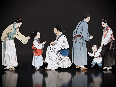 2D ancient costume ink and wash character virtual character ancient costume ink and wash family classical ink and wash character ancient painting family ancient painting character 3d model