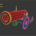 Decorative Vintage Cannon With Red Barrel Blue Body Yellow Accents And Spoked Wheels