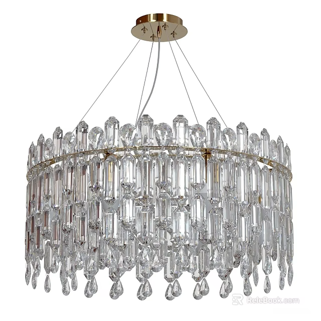Elegant Crystal Chandelier With Circular Frame And Hanging Pendants For Interior Decor 3d model 